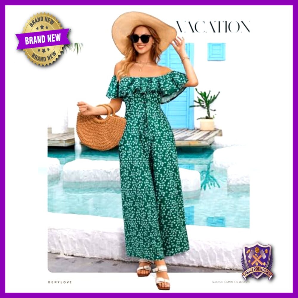 Medium Polyester Jumpsuit Off Shoulder Ruffle Nec… - image 4